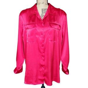 VTG Karen Scott Candy Apple Red Satin Blouse Women's Size Large